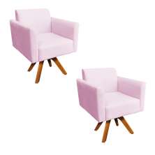 Kit 02 Poltronas Giratória Marisa Suede Rosa Bebê Base Madeira MM30 D'Rossi