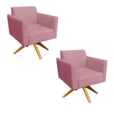 Kit 02 Poltronas Giratória Marisa Suede Rose Base Madeira MA30 D'Rossi