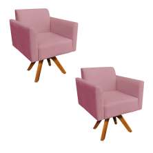 Kit 02 Poltronas Giratória Marisa Suede Rose Base Madeira MM30 D'Rossi