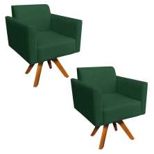 Kit 02 Poltronas Giratória Marisa Suede Verde Base Madeira MM30 D'Rossi