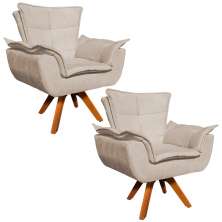 Kit 02 Poltronas Giratória Opala Suede Base Madeira MM30 D'Rossi