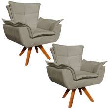 Kit 02 Poltronas Giratória Opala Suede Marrom Rato Base Madeira MM30 D'Rossi