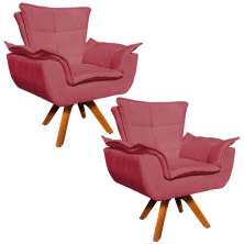 Kit 02 Poltronas Giratória Opala Suede Rose Base Madeira MM30 D'Rossi