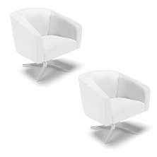 Kit 02 Poltronas Giratória Stella Corino Branco Base Cromada - D'Rossi
