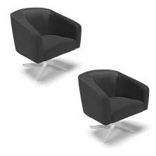Kit 02 Poltronas Giratória Stella Corino Preto Base Cromada - D'Rossi