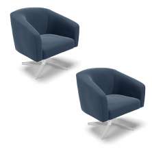 Kit 02 Poltronas Giratória Stella Suede Azul Marinho Base Giratória Cromada - D'Rossi