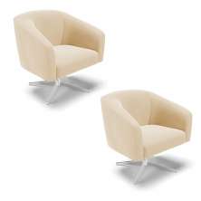 Kit 02 Poltronas Giratória Stella Suede Bege Base Giratória Cromada - D'Rossi