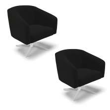Kit 02 Poltronas Giratória Stella Suede Preto Base Giratória Cromada - D'Rossi