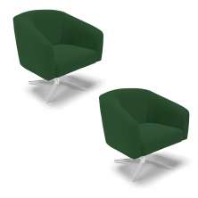 Kit 02 Poltronas Giratória Stella Veludo Verde Base Cromada - D'Rossi