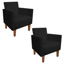 Kit 02 Poltronas Jade Corino Preto Pés Chanfrado Castanho D'Rossi