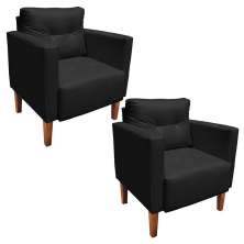 Kit 02 Poltronas Lívia Corino Preto Pés Chanfrado D'Rossi
