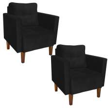 Kit 02 Poltronas Lívia Suede Preto Pés Chanfrado D'Rossi