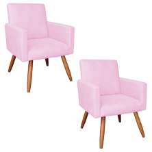 Kit 02 Poltronas Larissa Suede Rosa Bebê Pés Palito Castanho D'Rossi