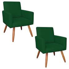 Kit 02 Poltronas Larissa Suede Verde Pés Palito Castanho D'Rossi