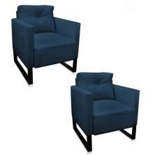 Kit 02 Poltronas Luisa Suede Azul Marinho Base Industrial Metálica Preto - D'Rossi