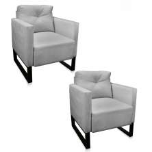 Kit 02 Poltronas Luisa Suede Cinza Base Industrial Metálica Preto - D'Rossi