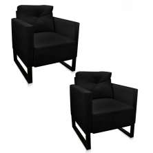 Kit 02 Poltronas Luisa Suede Preto Base Industrial Metálica Preto - D'Rossi