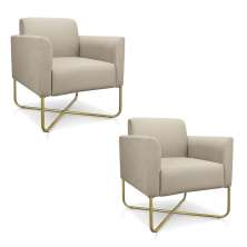 Kit 02 Poltronas Marisa Suede  Base X Industrial Dourado - D'Rossi