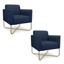 Kit 02 Poltronas Marisa Suede Azul Marinho Base X Industrial Dourado - D'Rossi