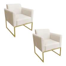 Kit 02 Poltronas Marisa Suede Base Industrial Metálica Dourado D'Rossi