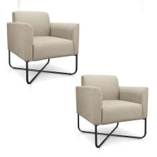 Kit 02 Poltronas Marisa Suede Bege Base X Industrial Preto - D'Rossi