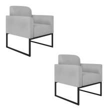 Kit 02 Poltronas Marisa Suede Cinza Base Industrial Metálica Preto D'Rossi