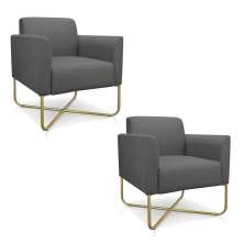 Kit 02 Poltronas Marisa Suede Grafite Base x Industrial Dourado - D'Rossi