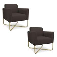 Kit 02 Poltronas Marisa Suede Marrom Base X Industrial Dourado - D'Rossi