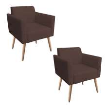 Kit 02 Poltronas Marisa Suede Marrom Pés Palito Natural D'Rossi