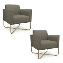 Kit 02 Poltronas Marisa Suede Marrom Rato Base X Industrial Dourado - D'Rossi
