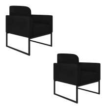 Kit 02 Poltronas Marisa Suede Preto Base Industrial Metálica Preto D'Rossi