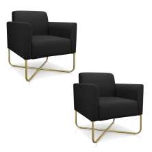 Kit 02 Poltronas Marisa Suede Preto Base X Industrial Dourado - D'Rossi