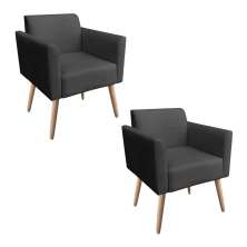 Kit 02 Poltronas Marisa Suede Preto Pés Palito Natural D'Rossi