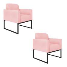 Kit 02 Poltronas Marisa Suede Rosa Bebê Base Industrial Metálica Preto D'Rossi