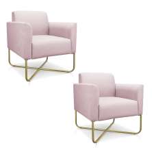Kit 02 Poltronas Marisa Suede Rosa Bebê Base X Industrial Dourado - D'Rossi