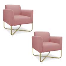 Kit 02 Poltronas Marisa Suede Rose Base X Industrial Dourado - D'Rossi