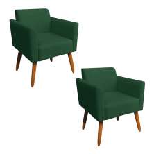 Kit 02 Poltronas Marisa Suede Verde Pés Palito Castanho D'Rossi