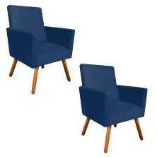 Kit 02 Poltronas Nina Suede Azul Marinho Pés Palito Castanho D'Rossi
