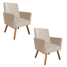 Kit 02 Poltronas Nina Suede Bege Pés Palito Castanho D'Rossi