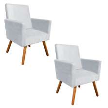 Kit 02 Poltronas Nina Suede Cinza Pés Palito Castanho D'Rossi