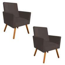 Kit 02 Poltronas Nina Suede Marrom Pés Palito Castanho D'Rossi