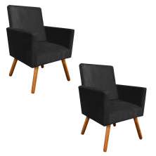 Kit 02 Poltronas Nina Suede Preto Pés Palito Castanho D'Rossi
