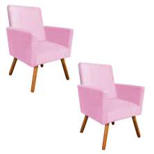 Kit 02 Poltronas Nina Suede Rosa Bebê Pés Palito Castanho D'Rossi