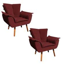 Kit 02 Poltronas Opala Veludo Marsala Pés Palito Castanho - D'Rossi