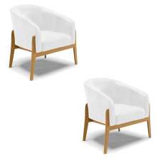 Kit 02 Poltronas Stella Corano Branco Base Madeira Castanho - D'Rossi