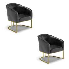 Kit 02 Poltronas Stella Corano Preto Base Metálica Industrial Dourado - D'Rossi
