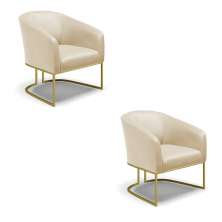 Kit 02 Poltronas Stella Corino Base Metálica Industrial Dourado - D'Rossi