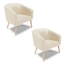 Kit 02 Poltronas Stella Corino Bege Pés Palito Natural - D'Rossi