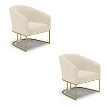 Kit 02 Poltronas Stella Linho Base Metálica Industrial Dourado - D'Rossi