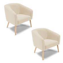Kit 02 Poltronas Stella Linho Grosso Bege A19 Pés Palito Natural - D'Rossi